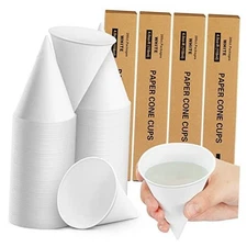  Pcs Paper Cone Cups Thicken Disposable Paper Shaved Ice Cups, 4 oz 800 White