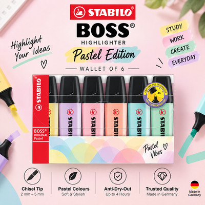 STABILO BOSS Original Pastel Highlighter Set 6 Colors Wallet Chisel Tip