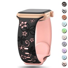 Silicone Floral Engraved For Apple Watch Series Ultra 2 9 8 7 SE 6 Band Strap
