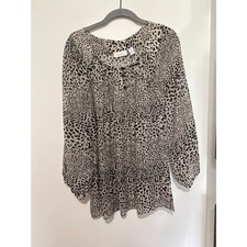 Chico  s Animal Print Blouse Leopard Boho Flowy Tunic Top Size 2 L Sheer Mesh