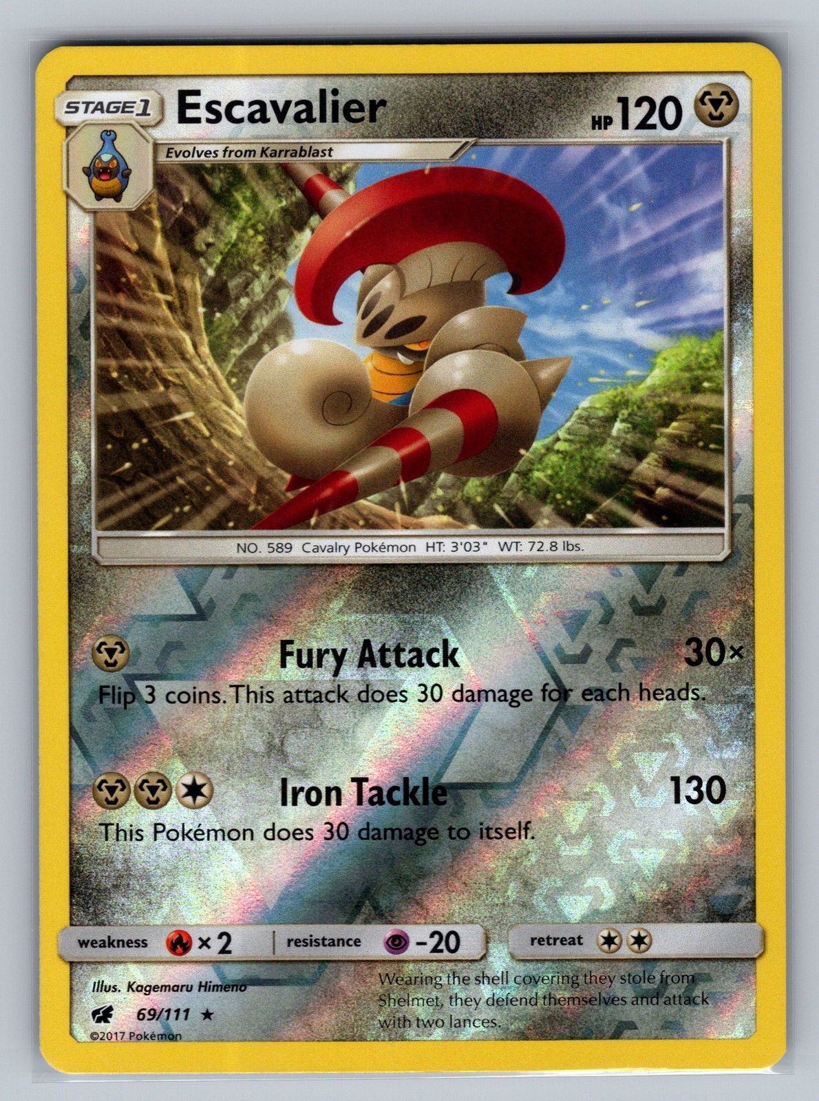 Escavalier SM - Crimson Invasion #69/111 Rare,Reverse Holo Pokemon Card