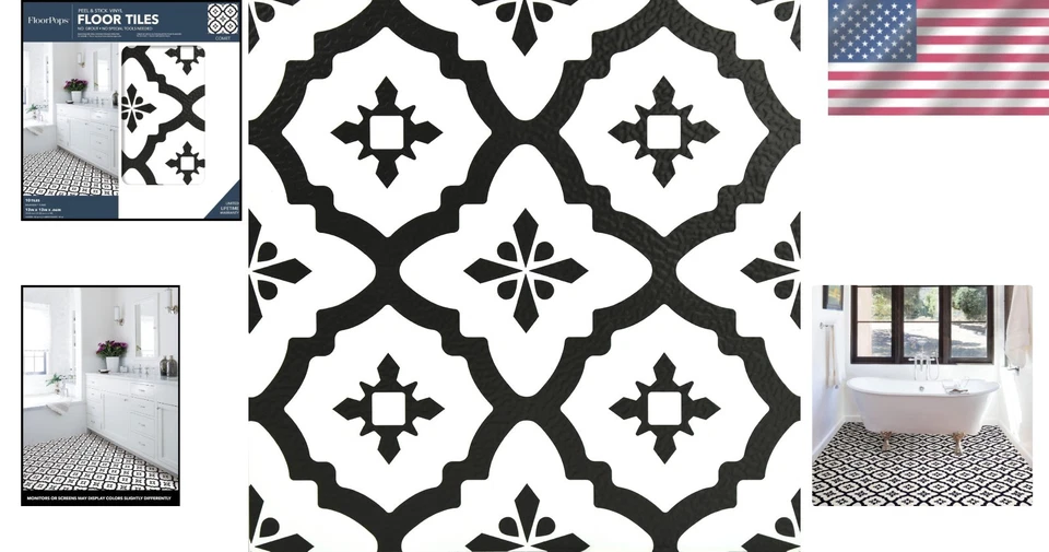 Stylish Black Vinyl Peel & Stick Floor Tiles - Geometric, Washable, and Elegant - Image 2 of 4