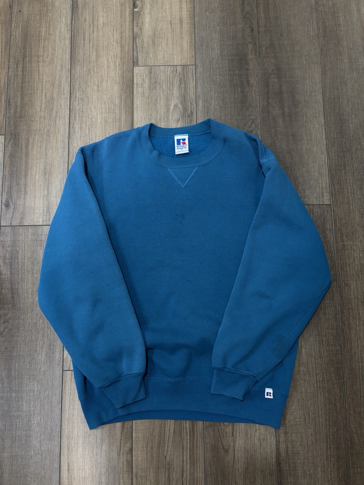 Vintage Russell Athletic Sweatshirt Mens Medium  Blue Fleece Crewneck 90s USA