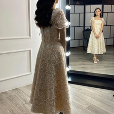 Elegant Prom Dress With Short-Length A-Line Ball Gown Short Sleeves Evening