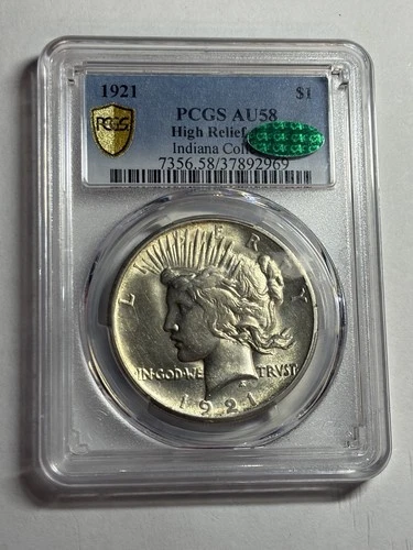 1921 Peace Silver Dollar $1 PCGS AU58 CAC Blast White High Relief Key Date