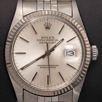 Rolex Datejust 16014 Acanalado Bisel Aniversario Reloj 36mm Esfera Plateada - Imagen 1 de 4