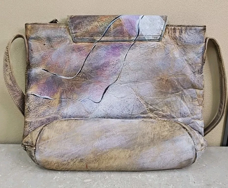 Bolso Bandolera Bolso Bandolera Vintage JANE YOO Años 80 Pintado y Firmado Cuero Foto 3 de 4