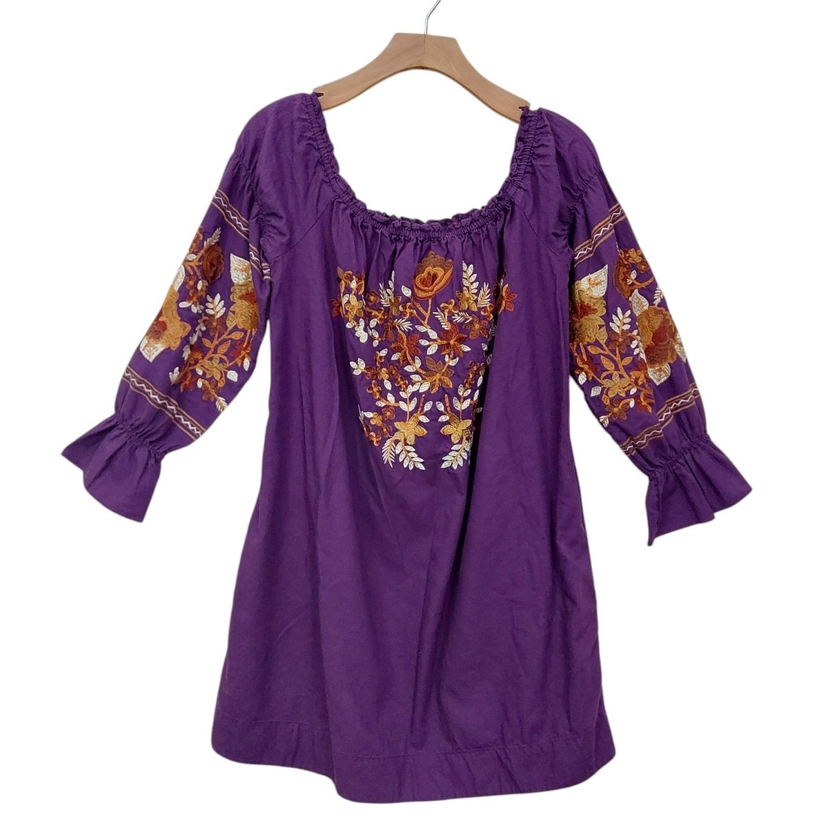 Free People Fleu Du Jour Mini Dress Womens XS Purple Embroidered Bohemian  Cotton | eBay
