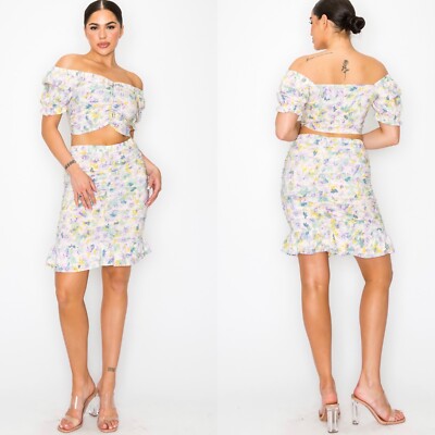 Two Piece Floral Print Crop Top Skirt Set Australia