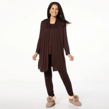 Nina Leonard 3 Pc Shawl Cardigan Tank and Pant Set Size Small Coffee Bean Multi