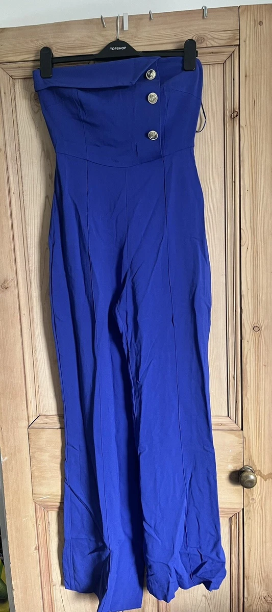 Karen Millen Size 8 Compact Stretch Blue Bandeau Tailored Button