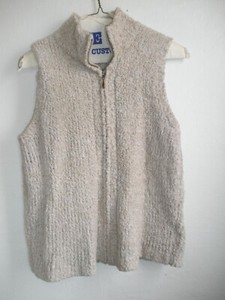 New Beautiful OOAK Warm Sweater VEST Full Front Metal Zipper Sand Brown Fuzzy S