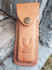 5" Light Brown Real Leather Sheath Belt Knife Holder Pocket Knife Folding Knife