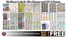 Personalised / Custom School Name Label Stickers 30x13  Waterproof Vinyl Tags