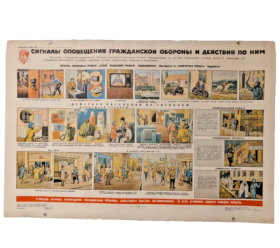   Actions of the population upon signal of a nuclear attack - Soviet Poster