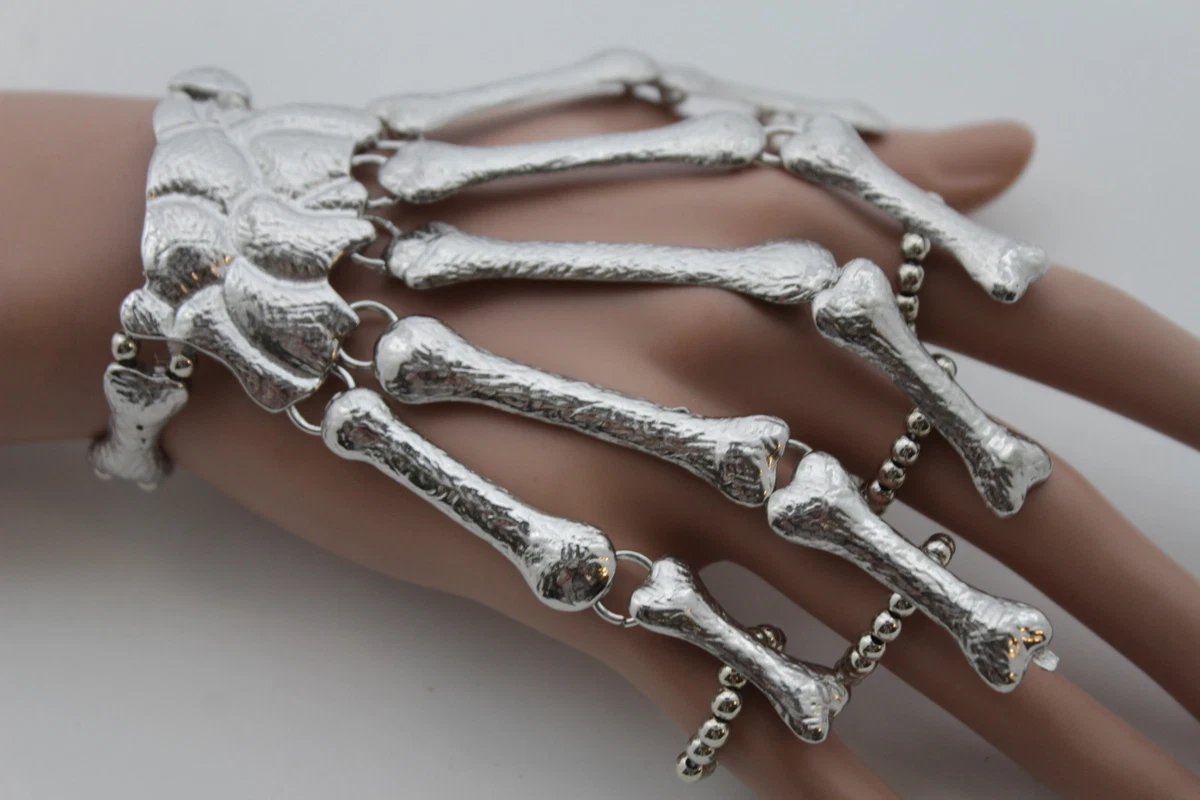 31 Gothic Skeleton Hand Ring Chain Bracelet - Etsy