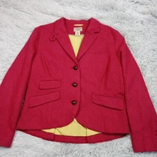 L.L. Bean Jacket Womens 12 Petite Pink Red Blazer Wool Blend Pockets Button Up