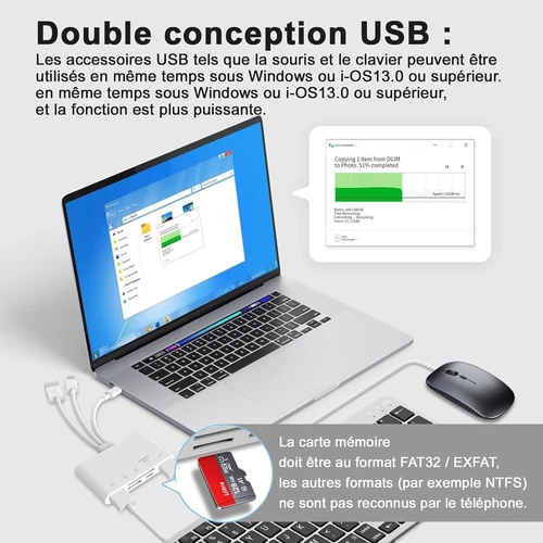 Do iPhone / iPad 5 w 1 czytnik kart pamięci USB 3.0 OTG Adapter Czytnik kart SD - Zdjęcie 6 z 15