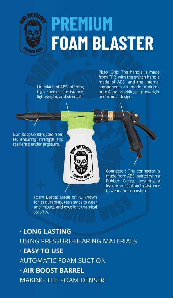 Mr. Detroit - Kit de lavado de autos profesional de 7 piezas con bláster de espuma, jabón, cubo, guante y más Foto 3 de 4