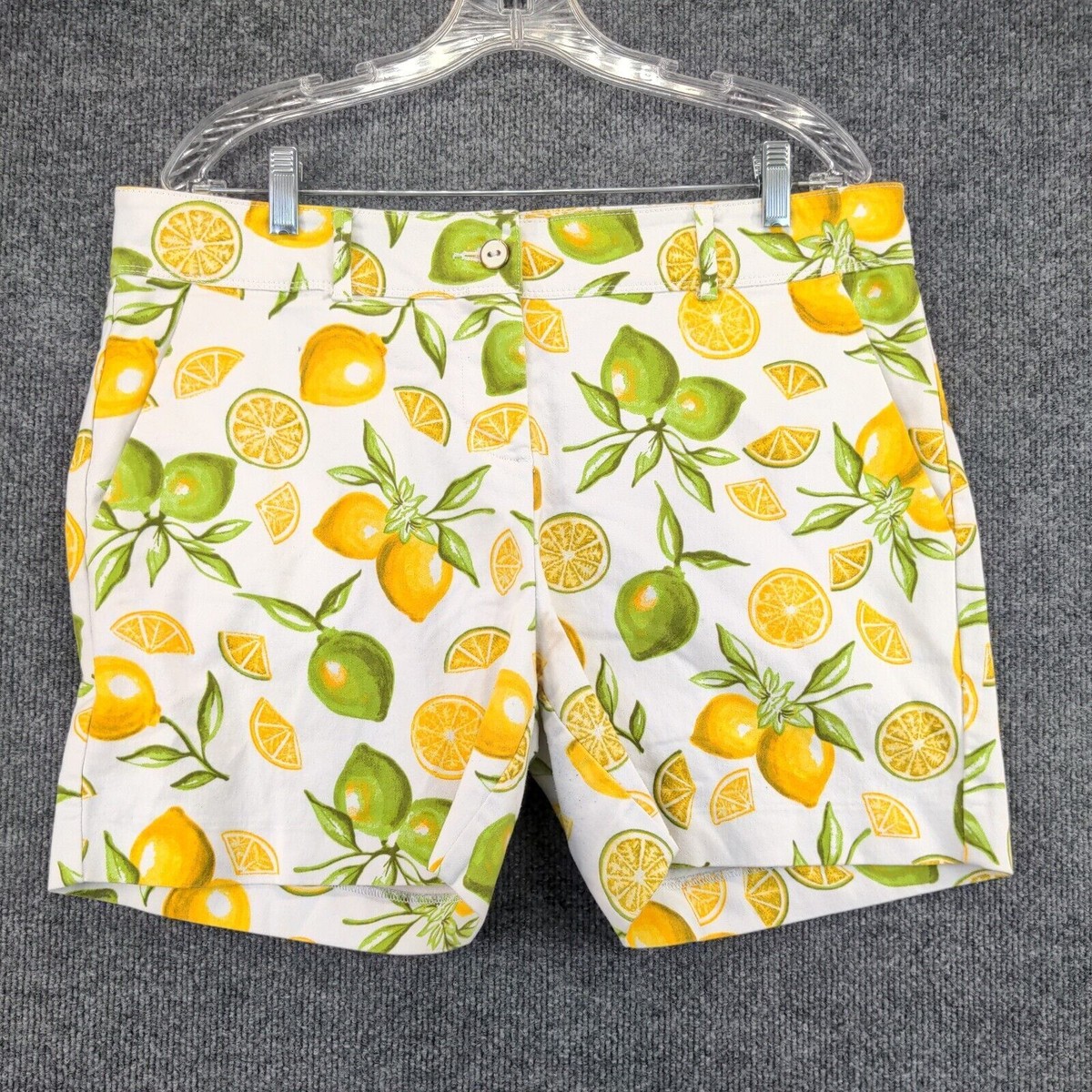 Isaac Mizrahi Shorts Lemons Limes Womens Size 14 White Chino
