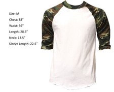 3/4 Sleeve Plain T-Shirt Baseball Raglan Men's Tee White Green Camouflage M