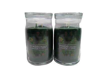 2 Yankee Candle BALSAM & CEDAR Signature Large Jar 20 Oz Green New Wax 2-wick