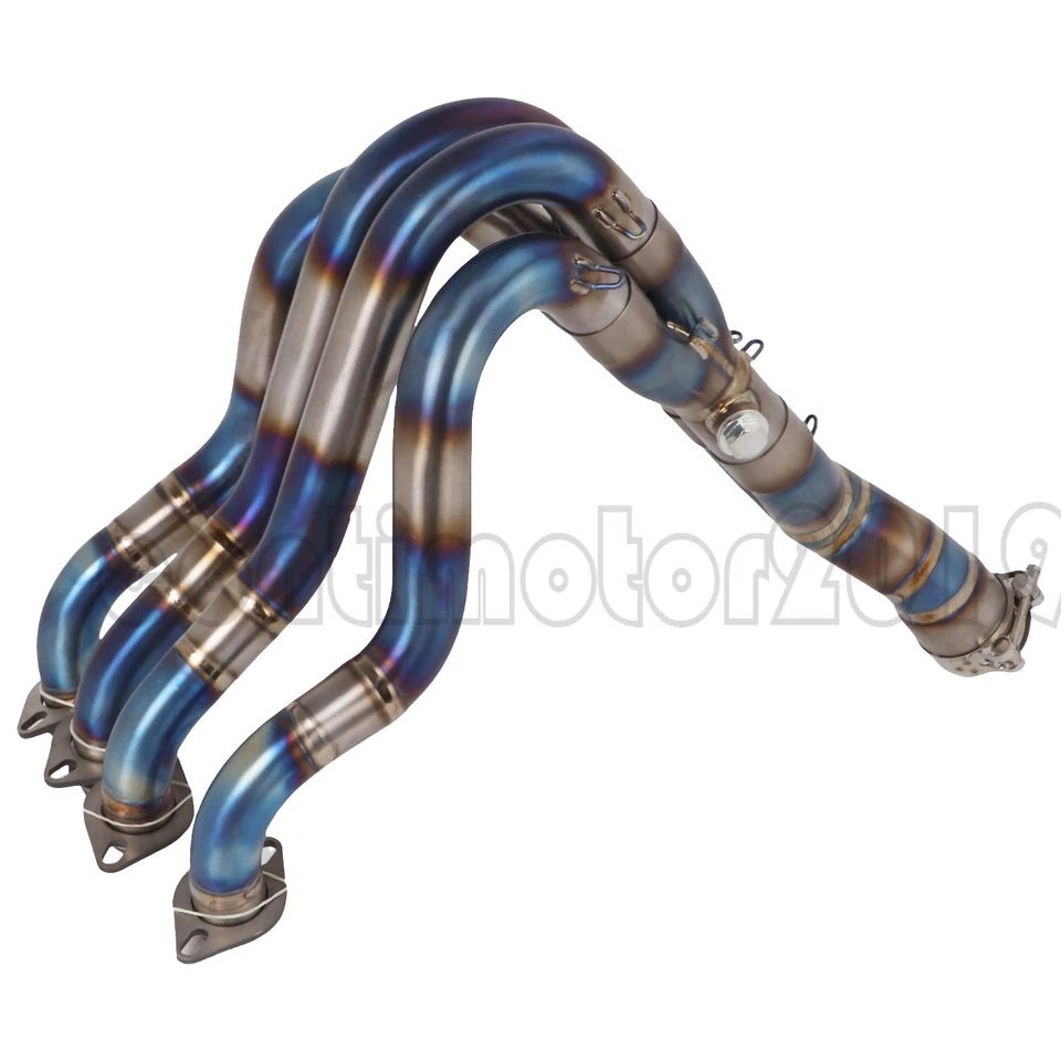 Tubo de escape delantero azul titanio para Kawasaki Ninja ZX6R ZX636 2009-2023 Foto 2 de 4