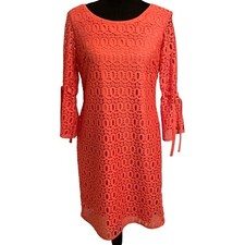 MADISON LEIGH, 3/4'' SLEEVE, CORAL LACE OVERLAY DRESS SIZE 6
