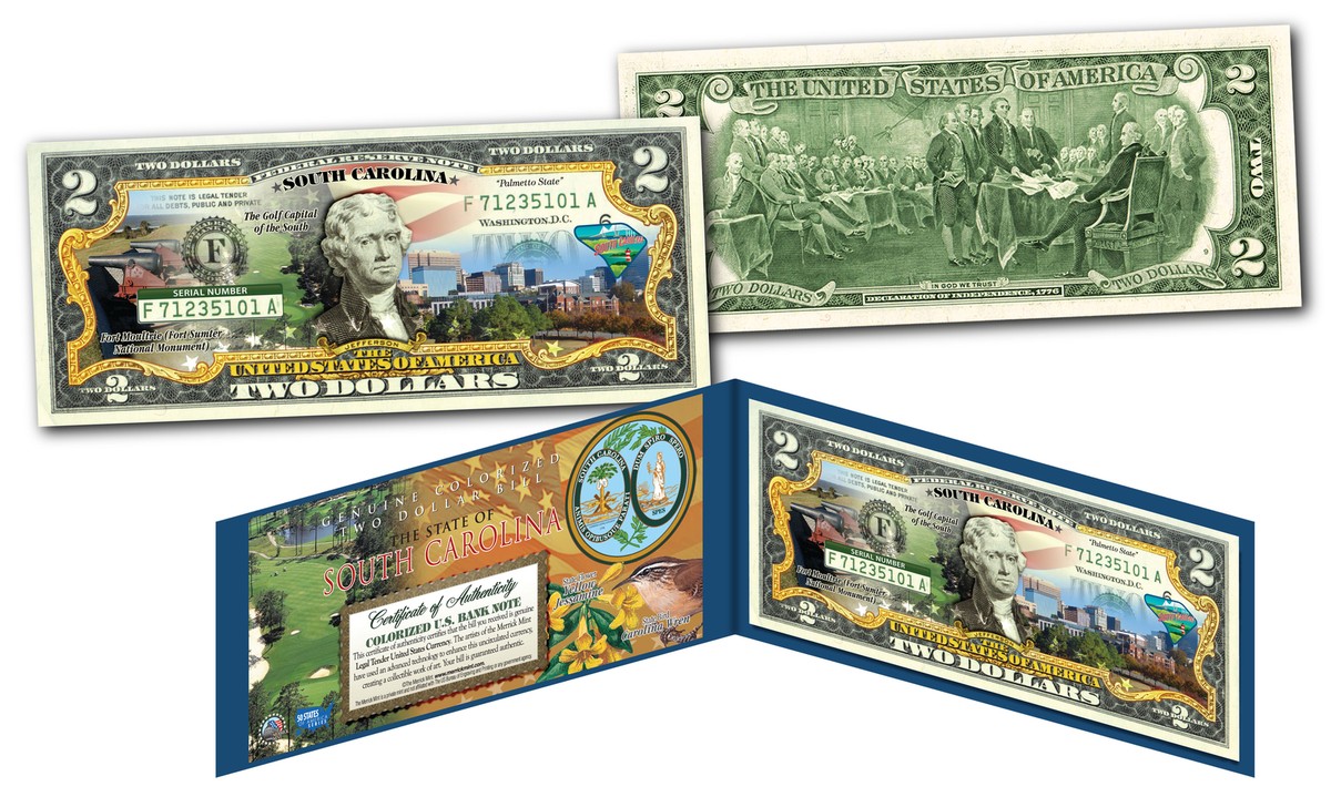 SOUTH CAROLINA Genuine Legal Tender $2 Bill USA Honoring America&rsquo;s 