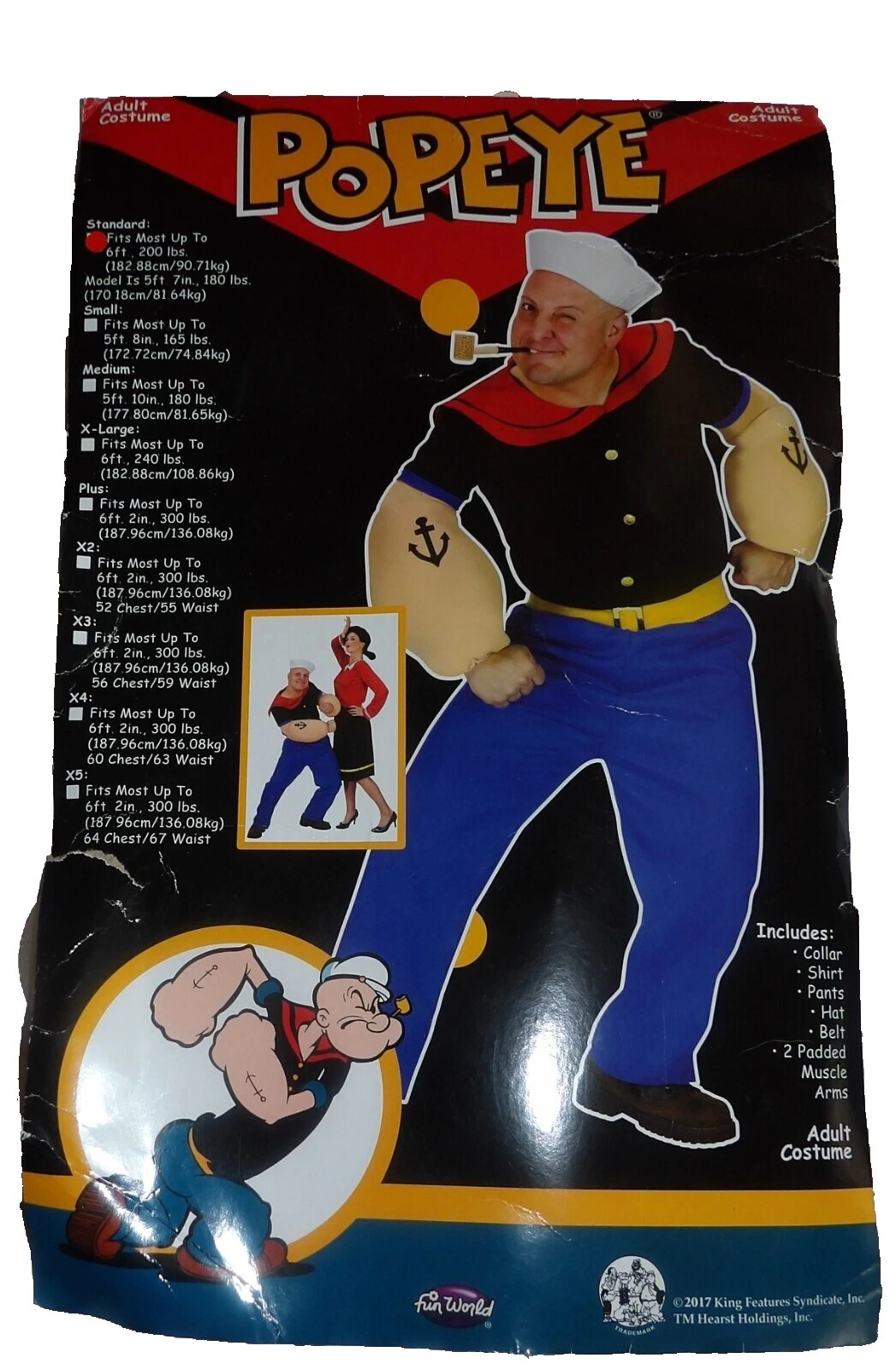 Disfraces Traje completo de poliéster Popeye para hombres