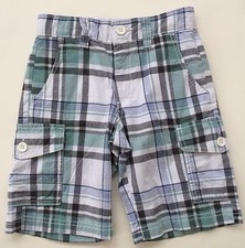 NWT Old Navy Boys Plaid Cargo Shorts 6 White Green Summer 100 Cotton