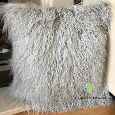 COSY SILVER GREY 40x40CM GENUINE MONGOLIAN SHEEPSKIN LAMB WOOL FUR CUSHION COVER