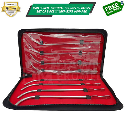 #ad 8 Pcs Van Buren Urethral Sounds Dilators Set 11″ 18FR 32FR J Shaped Curved G.G $24.90