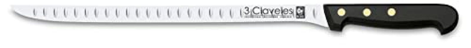 3 Claveles Pom Cuchillo alveolado jamonero, Acciaio Inox, Negro, 30 cm