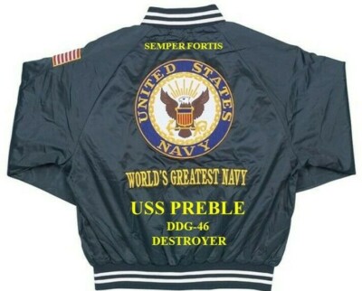 USS PREBLE  DDG-46 DESTROYER EMBROIDERED SATIN JACKET(BACK ONLY)