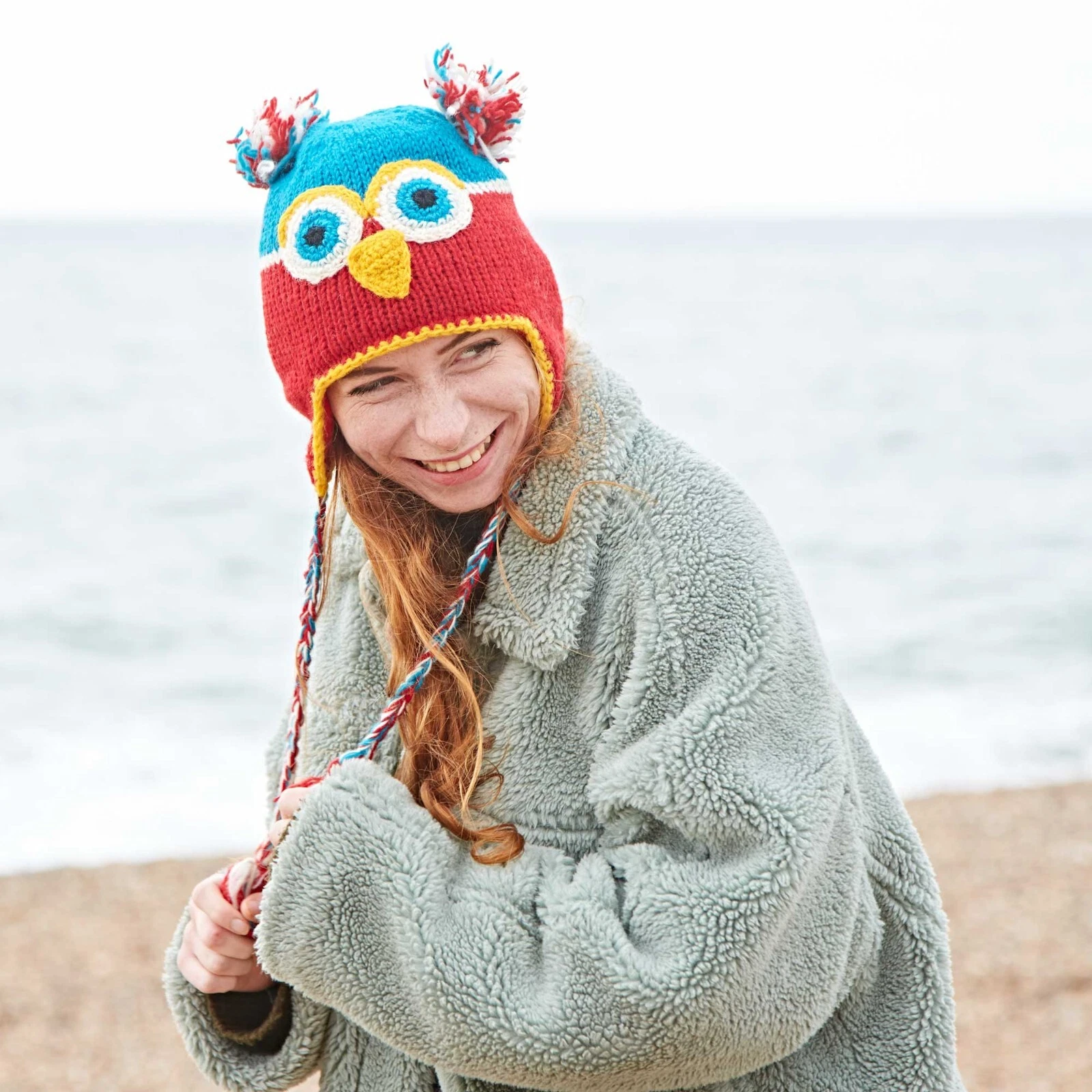 Hand Knitted Woolly Colourful Owl Woollen Animal Hat, One Size