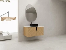 36" Wall-Mounted Bathroom Vanity Black Ceramic Vessel Sink Artificial Stone Slab