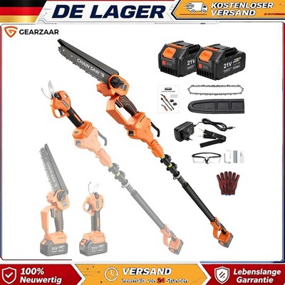 Teleskop Astsäge 8'' Kettensäge Teleskopsäge & Gartenschere 4-in-1 mit 2* Akkus