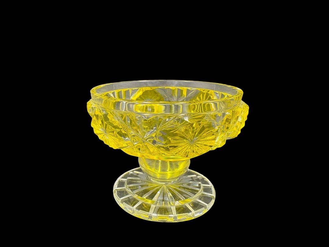 Shimazu Satsuma Kiriko Colored Glass Cup Yellow Fine Condition Used