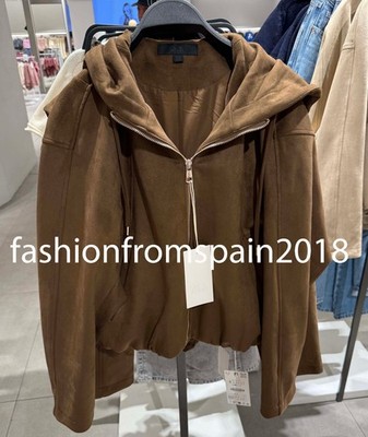 ZARA NEW WOMAN FAUX SUEDE HOODED BOMBER JACKET BROWN XS-XL 6318/240/700 