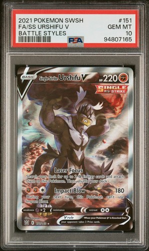 2021 POKEMON SWORD & SHIELD BATTLE STYLES 151 FA/SINGLE STRIKE URSHIFU V PSA 10