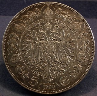 ÖSTERREICH KAISERREICH FRANZ JOSEPH I 5 CORONA 1900 SILBER