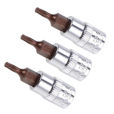 3Pieces Torx Bit Socket 1/4'' Drive x T10 Torx Star Socket for Cars Mechanical