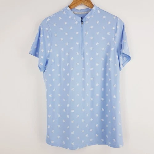 Puma Womens Size XL 16 Light Blue Patterned 1/4 Zip Stretch Golf Shirt