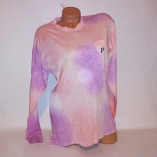 Victoria Secret PINK T Shirt XS Peach Purple Tie Dye Campus Tee Crew Neck New