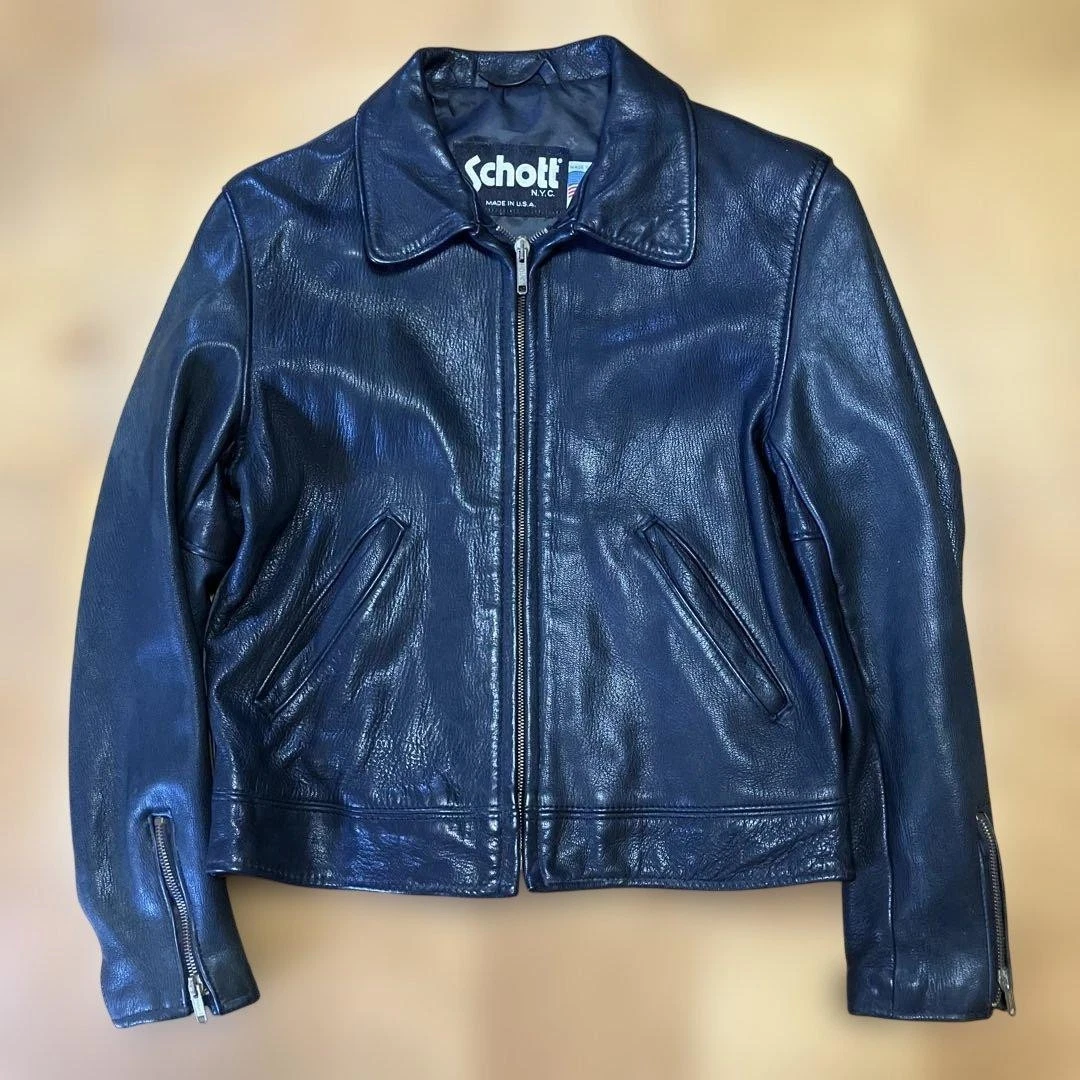 Chaqueta de cuero negra vintage Schott 247W Single Rider para hombre US M