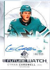 2024-25 SP Authentic ETHAN CARDWELL #187 Future Watch Auto /999 San Jose Sharks
