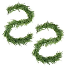  2 PCS Real Touch Norfolk Pine Christmas Garland, Winter Greenery 2 X 9 FT