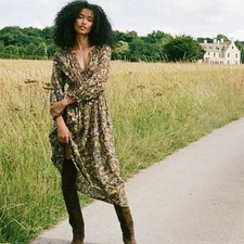 Doen Womens Delfina Noir Narcissus Floral Printed Cotton Long Maxi Gown Dress S