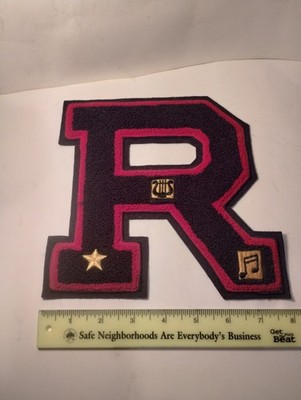 VINTAGE large black ''R'' high school collegiate chenille letterman patch 8''